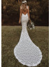 High Neck Ivory Lace Slit Floral Wedding Dress